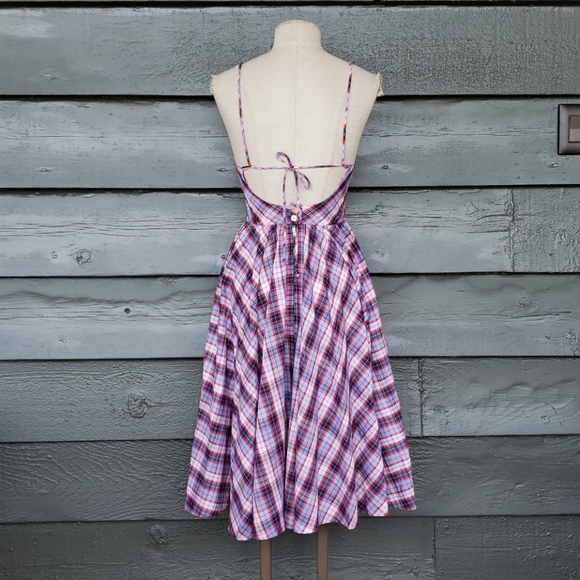 VINTAGE 70's Plaid Fit & Flare Apron Dress sz XS - Picture 3 of 8